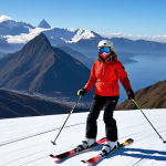 **

A professional AESKI certified ski instructor, fully clothed in winter sports gear, demonstrating basic ski techniques to a group of beginner students on a gentle, snow-covered slope in the Brazilian Andes. Background features a clear blue sky and picturesque mountain scenery. Appropriate attire, safe for work, perfect anatomy, natural proportions, professional ski instruction, family-friendly, modest clothing.

**