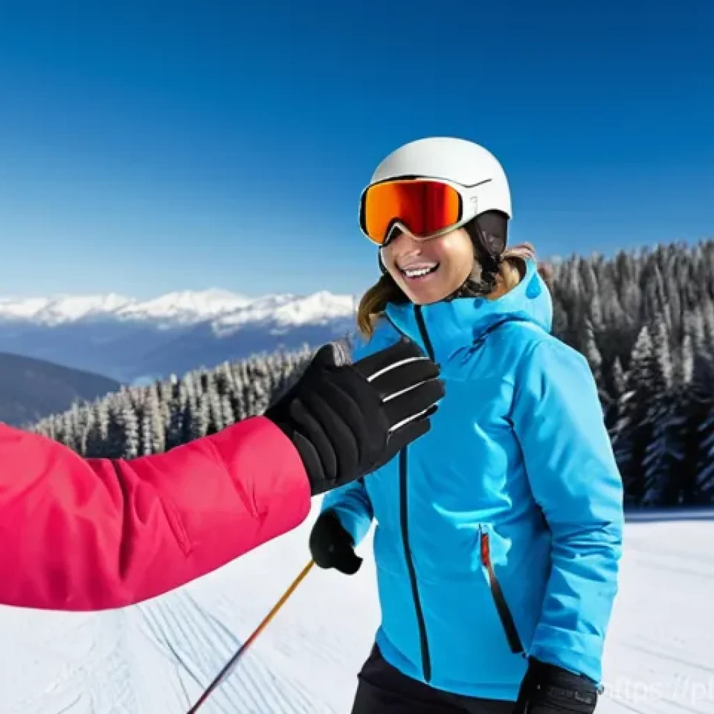 스키 강사와 고객 간의 신뢰 구축 - **Prompt:** A friendly, experienced ski instructor (female, 30s, with a warm, encouraging smile, wea...