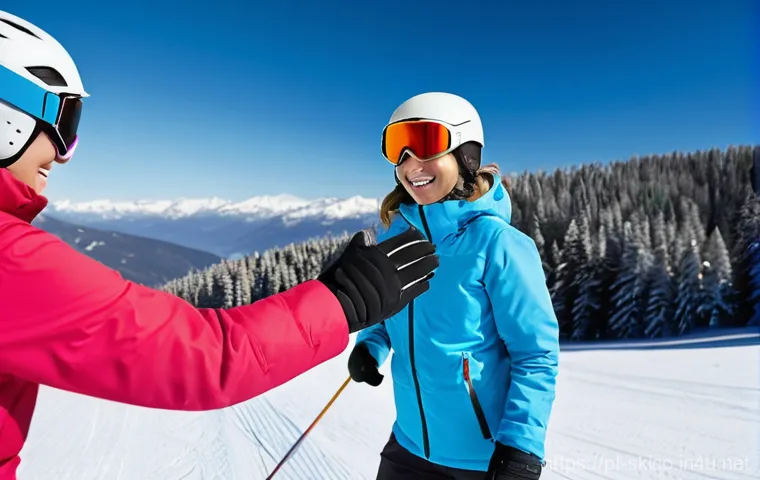 스키 강사와 고객 간의 신뢰 구축 - **Prompt:** A friendly, experienced ski instructor (female, 30s, with a warm, encouraging smile, wea...