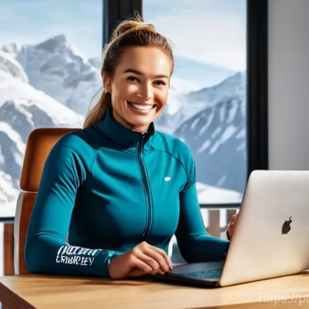 스키 강사의 지속 가능한 성장 전략 - **Prompt:** A vibrant, sunlit home office scene. A confident female ski instructor, in her mid-30s w...