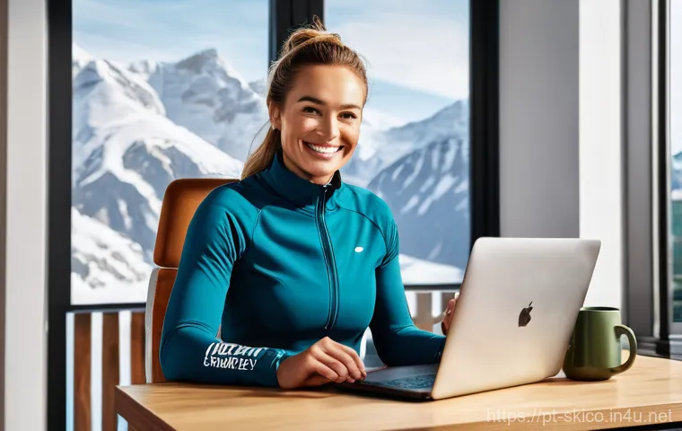 스키 강사의 지속 가능한 성장 전략 - **Prompt:** A vibrant, sunlit home office scene. A confident female ski instructor, in her mid-30s w...