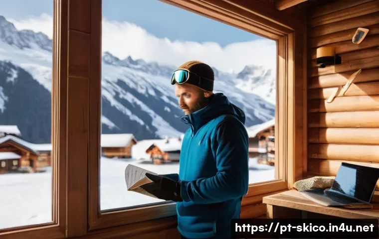스키 강사의 시간 관리와 효율성 - **Prompt:** A cozy, rustic ski chalet interior bathed in warm, soft morning light. A meticulous ski ...