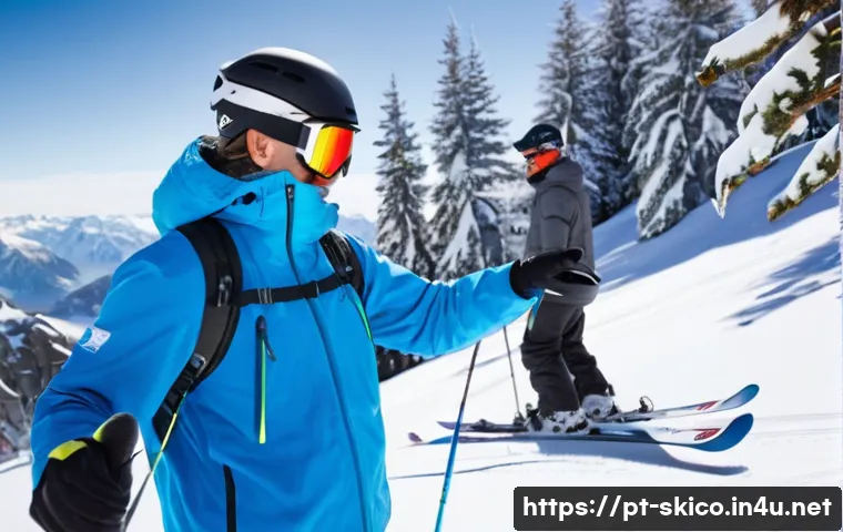 스키 강사 실기 시험 팁 - A professional ski instructor demonstrating proper posture and equipment adjustment on a snowy mount...