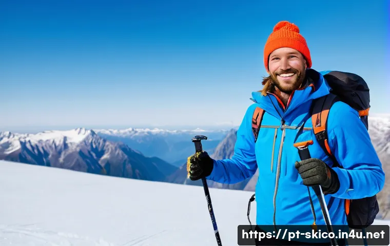 스키 강사의 동기부여 유지 방법 - A passionate ski instructor standing on a snowy mountain peak surrounded by stunning alpine scenery,...