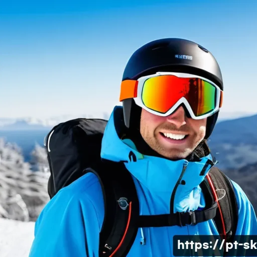 스키 강사의 보험 및 법률 정보 - A professional ski instructor dressed in full protective gear including helmet, goggles, gloves, and...