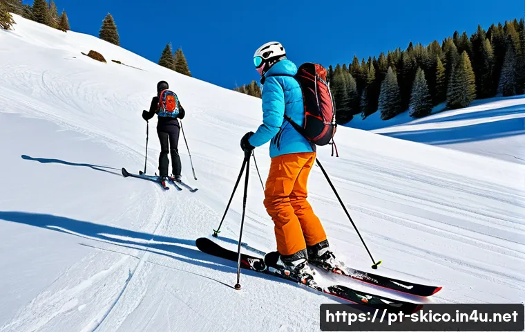 스키 강사의 고객 맞춤 강의 전략 - A detailed scene of a ski instructor conducting an initial assessment with a beginner skier on a gen...