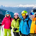 스키 강사의 자격 시험 준비 과정 - A professional ski instructor teaching a diverse group of adult students on a snowy mountain slope d...