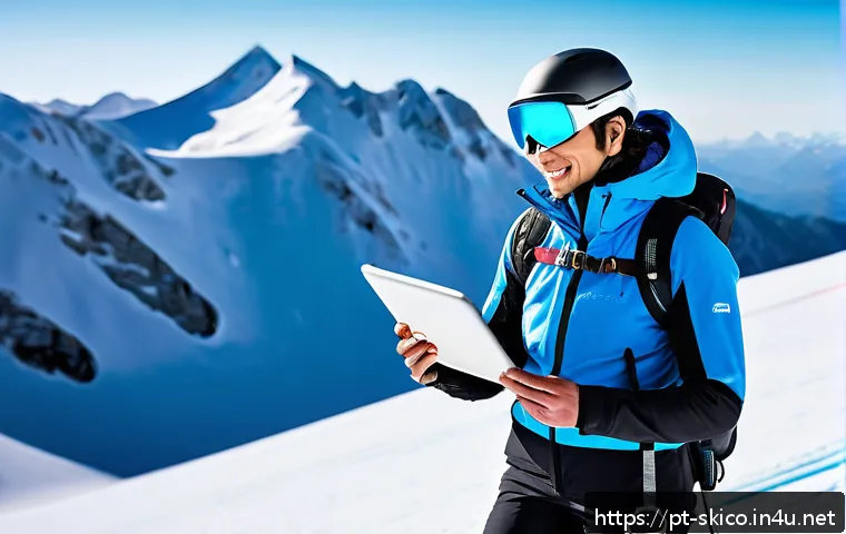 스키 강사의 강의 효과 분석 사례 - A professional ski instructor wearing modern winter sports gear and a helmet with visible motion sen...