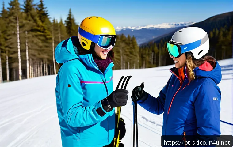 스키 강사의 고객 피드백 시스템 - A professional ski instructor and a young adult student engaged in an open, friendly dialogue on a s...