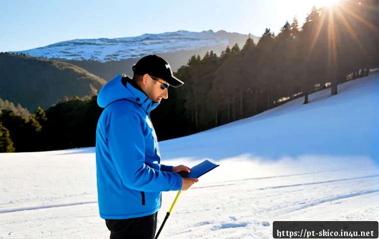 스키 강사의 자기계발 스킬 - Photorealistic ski instructor in Serra da Estrela, Portugal, standing beside a quiet beginner slope ...