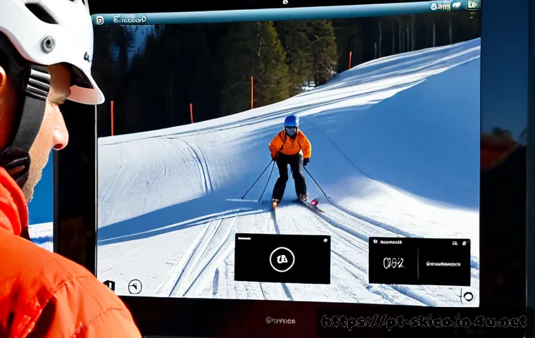 스키 강사의 실습 영상 평가법 - Photorealistic ski instructor evaluation scene at a Brazilian-style mountain ski training center, an...